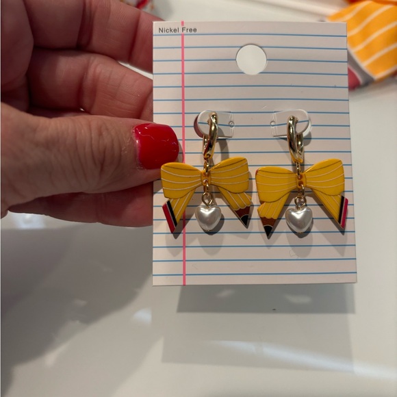 Women's 4 Piece Teacher Gift hair bow matching earrings, headband apple … - Picture 6 of 16